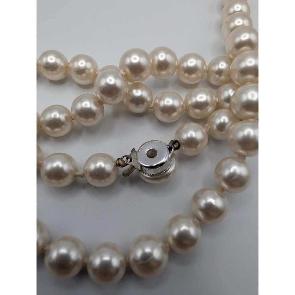 Vtg 1960s Opera Length 90" Japan Endless Glass Faux Pearls Hand Knotted Necklace - Picture 8 of 10